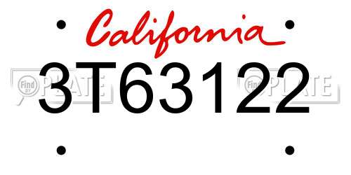 3T63122 California License Plate
