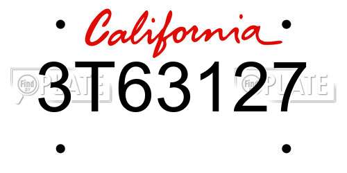 3T63127 California License Plate