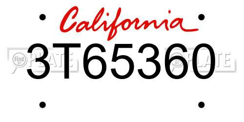 3T65360 California License Plate
