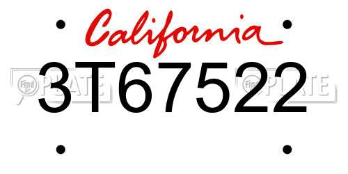 3T67522 California License Plate