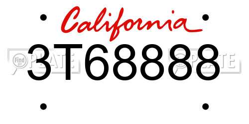 3T68888 California License Plate