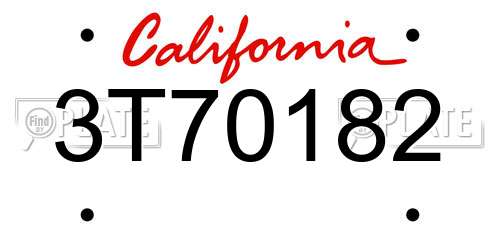 3T70182 California License Plate