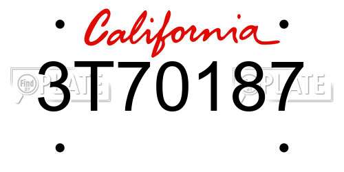 3T70187 California License Plate
