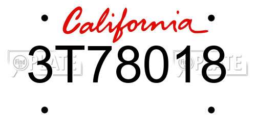 3T78018 California License Plate