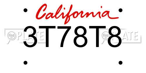 3T78T8 California License Plate
