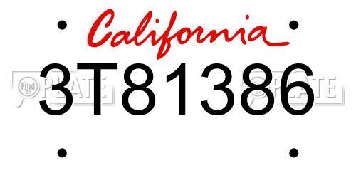3T81386 California License Plate