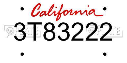 3T83222 California License Plate