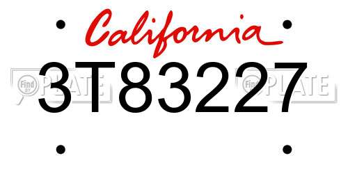 3T83227 California License Plate