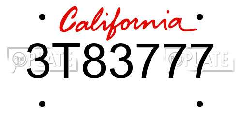 3T83777 California License Plate