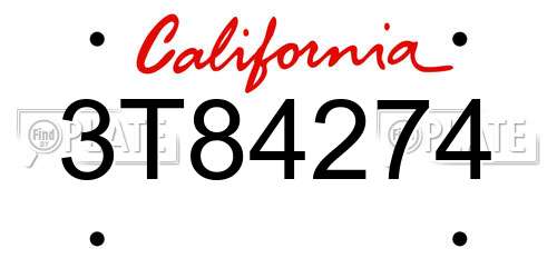3T84274 California License Plate