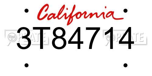 3T84714 California License Plate