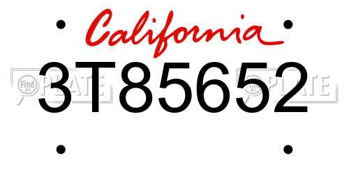 3T85652 California License Plate