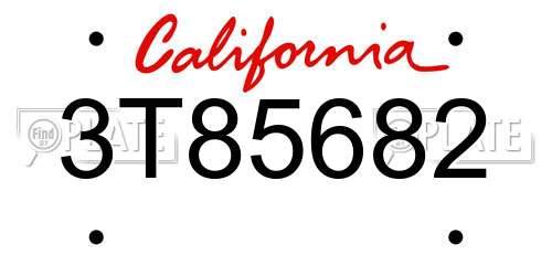 3T85682 California License Plate