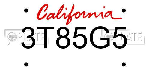 3T85G5 California License Plate