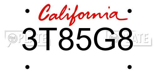 3T85G8 California License Plate