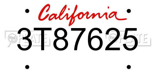 3T87625 California License Plate