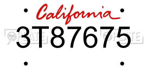 3T87675 California License Plate