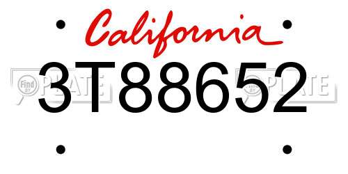 3T88652 California License Plate