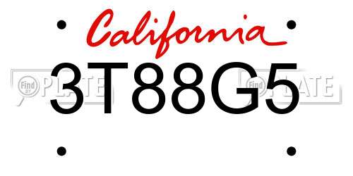 3T88G5 California License Plate