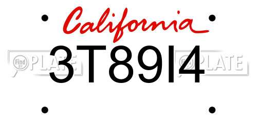 3T89I4 California License Plate