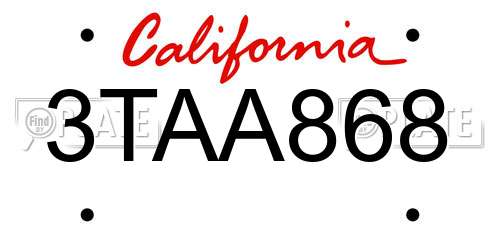 3TAA868 California License Plate