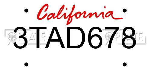 3TAD678 California License Plate