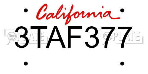 3TAF377 California License Plate