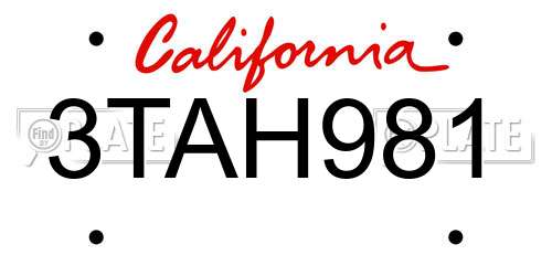 3TAH981 California License Plate