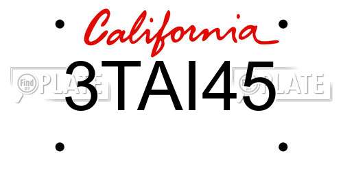 3TAI45 California License Plate