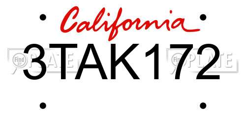 3TAK172 California License Plate