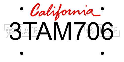 3TAM706 California License Plate