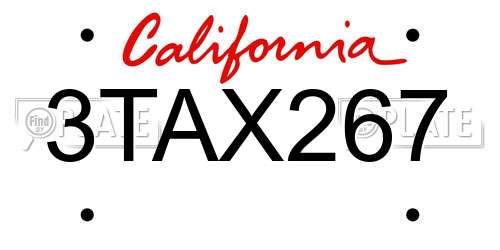 3TAX267 California License Plate