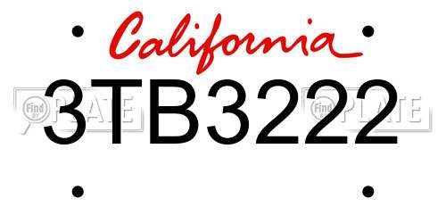 3TB3222 California License Plate