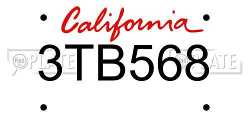3TB568 California License Plate