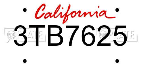 3TB7625 California License Plate