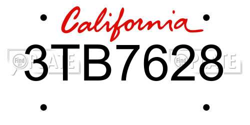 3TB7628 California License Plate