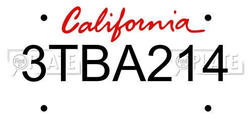 3TBA214 California License Plate