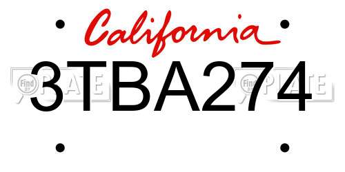 3TBA274 California License Plate