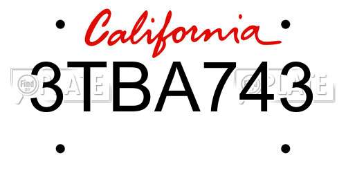 3TBA743 California License Plate
