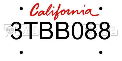 3TBB088 California License Plate