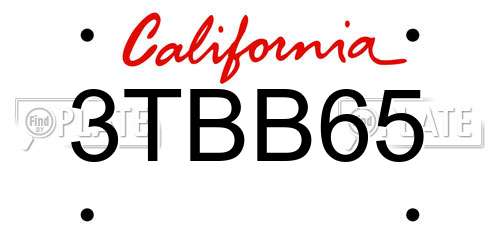 3TBB65 California License Plate