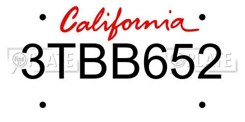 3TBB652 California License Plate