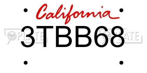 3TBB68 California License Plate