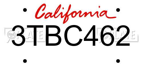 3TBC462 California License Plate