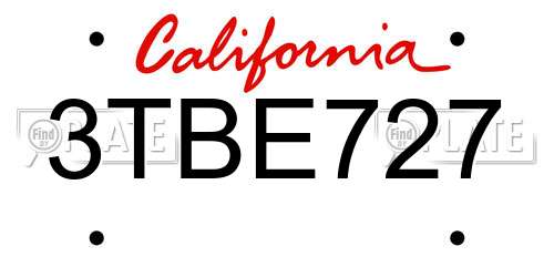 3TBE727 California License Plate