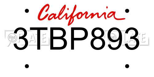 3TBP893 California License Plate