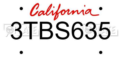 3TBS635 California License Plate