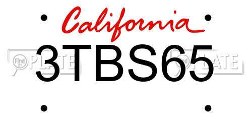3TBS65 California License Plate
