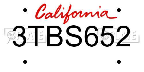 3TBS652 California License Plate