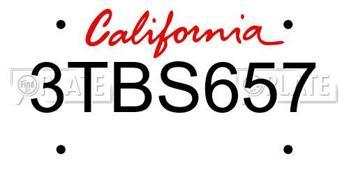 3TBS657 California License Plate